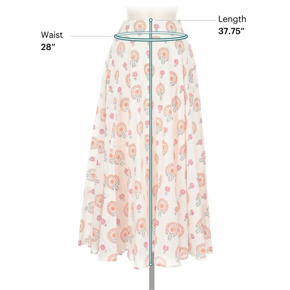 Malie Organic Cotton Dolce White Pink Print Midi Skirt UK 10 US 6 - Picture 3 of 7